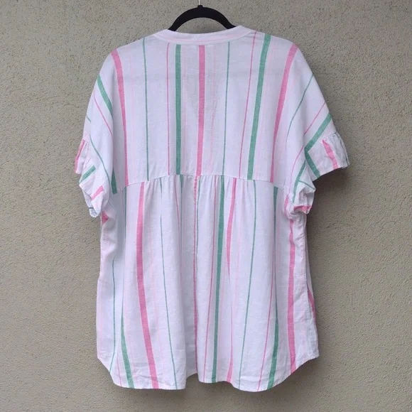 Crown & Ivy White Striped Linen Top XL - Picture 2 of 6